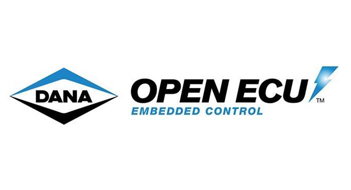 Logo de Dana présentant la plateforme OPEN ECU, dédiée au contrôle embarqué et à l'innovation technologique.