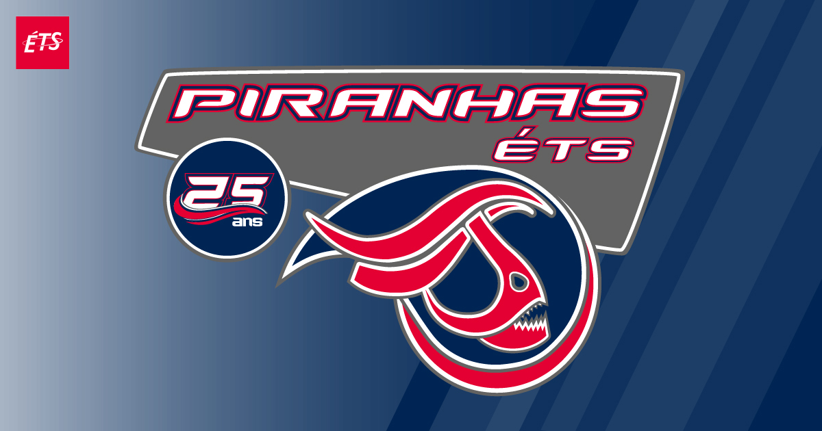 Logo des Piranhas de l'ÉTS, célébrant 25 ans d'excellence sportive et d'esprit d'équipe. Une fierté pour l'institution!