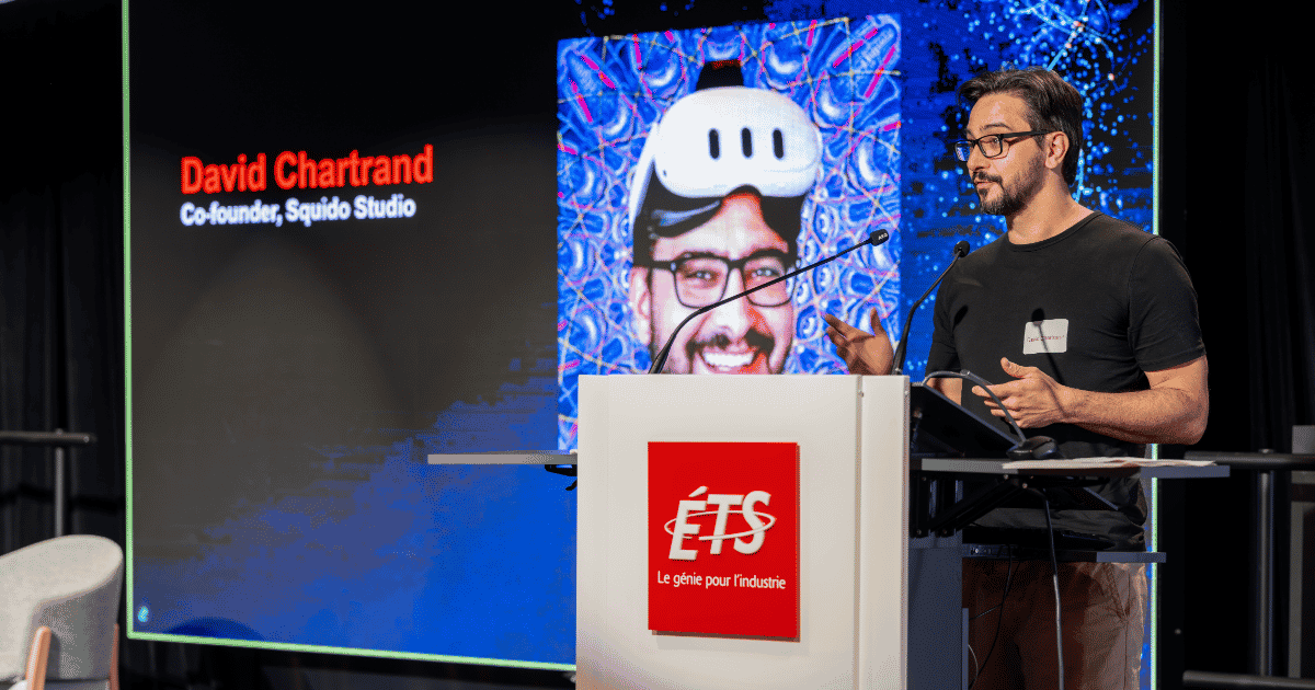 David Chartrand, co-fondateur de Squido Studio, partage son expertise en innovation technologique lors d'un événement académique.
