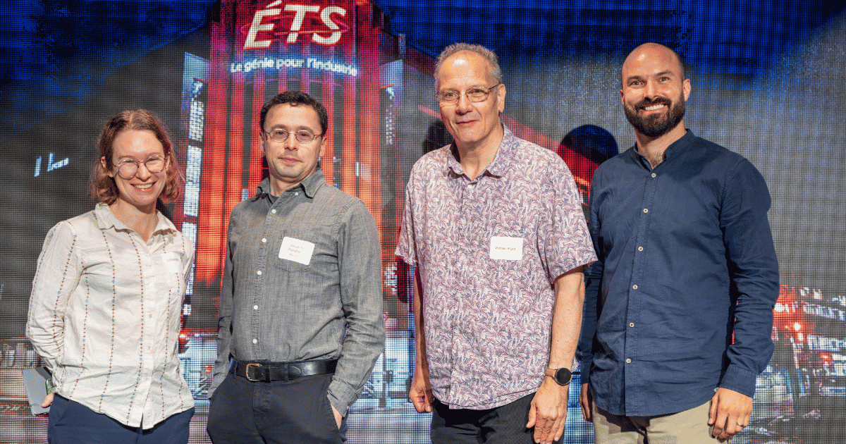 Rencontres scientifiques à l'ETS, mettant en avant l'innovation et l'expertise en technologie. Ambiance conviviale et collaborative.