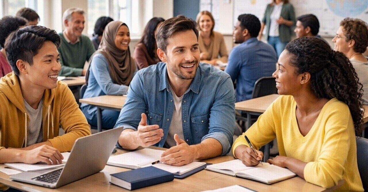 Des étudiants collaborent, échangeant des idées et des sourires dans un environnement d'apprentissage convivial et dynamique.