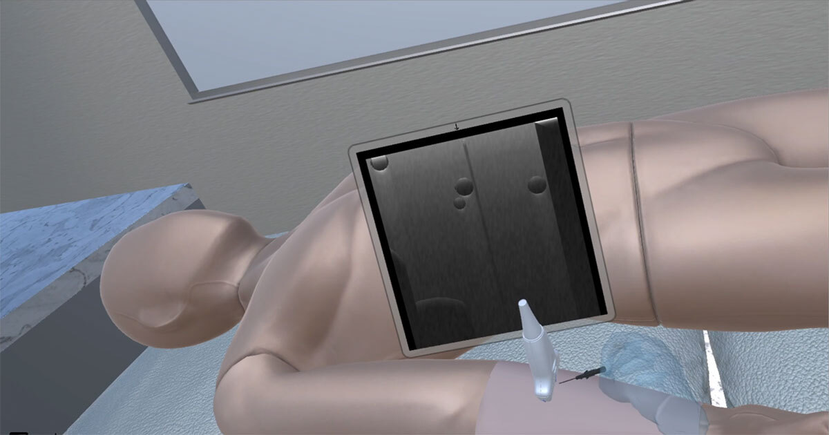 Simulation d'une procédure médicale avec un mannequin et un équipement technologique. Formation pratique en santé et médecine.