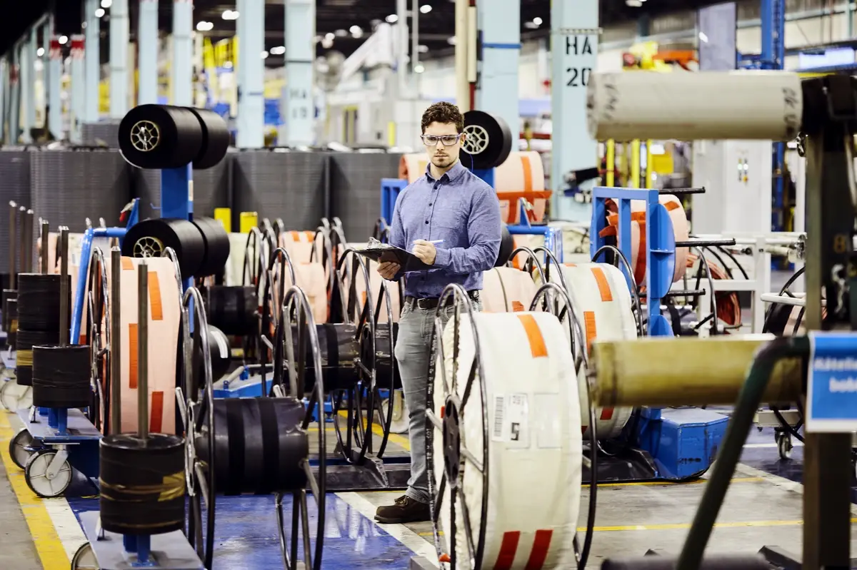 Stagiaire de l'ÉTS travaillant sur une ligne de production chez Bridgestone.