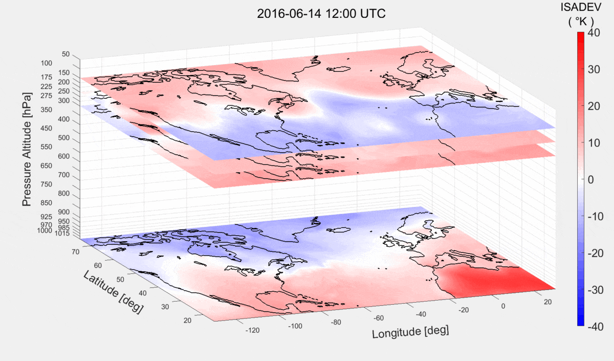 3D atmospheric temperature deviation map from June 14, 2016, reflecting variations from the norm.