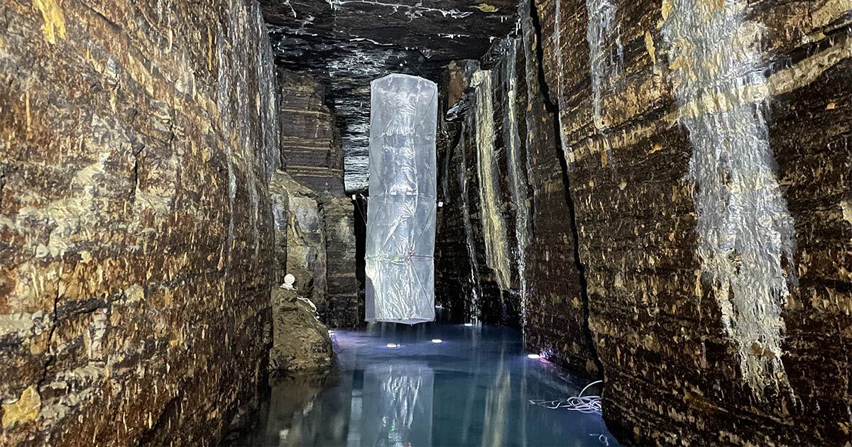 Un secteur souterrain unique, présentant des parois rocheuses et une structure enveloppée, reflétant une atmosphère mystérieuse et intrigante.
