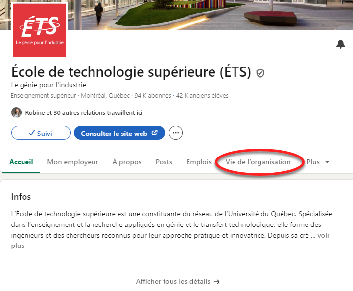 Here is the translated description:
"École de technologie supérieure (ÉTS): Engineering Education for Industry. Higher Education - Montreal, Quebec.